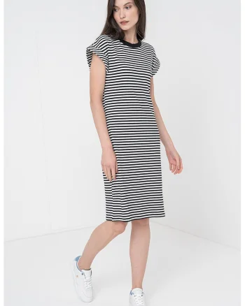 Rochie-tricou midi, Alb/Negru
