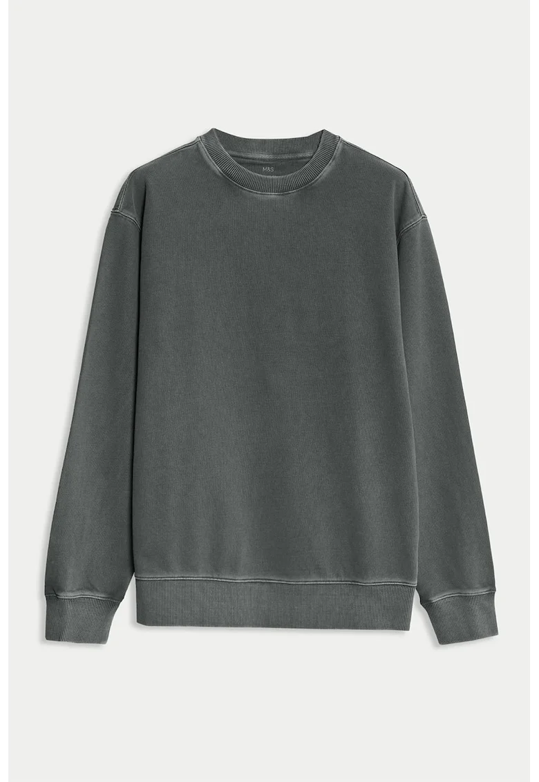 Bluza de trening din bumbac cu decolteu la baza gatului, Gri inchis