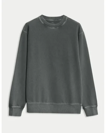 Bluza de trening din bumbac cu decolteu la baza gatului, Gri inchis