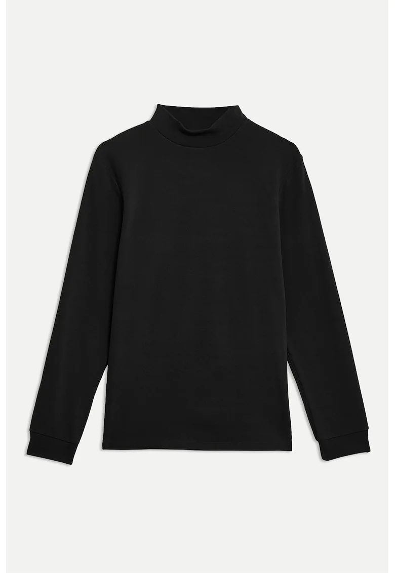 Bluza din amestec de bumbac cu guler scurt, Negru