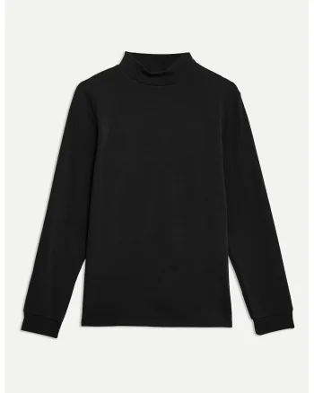 Bluza din amestec de bumbac cu guler scurt, Negru