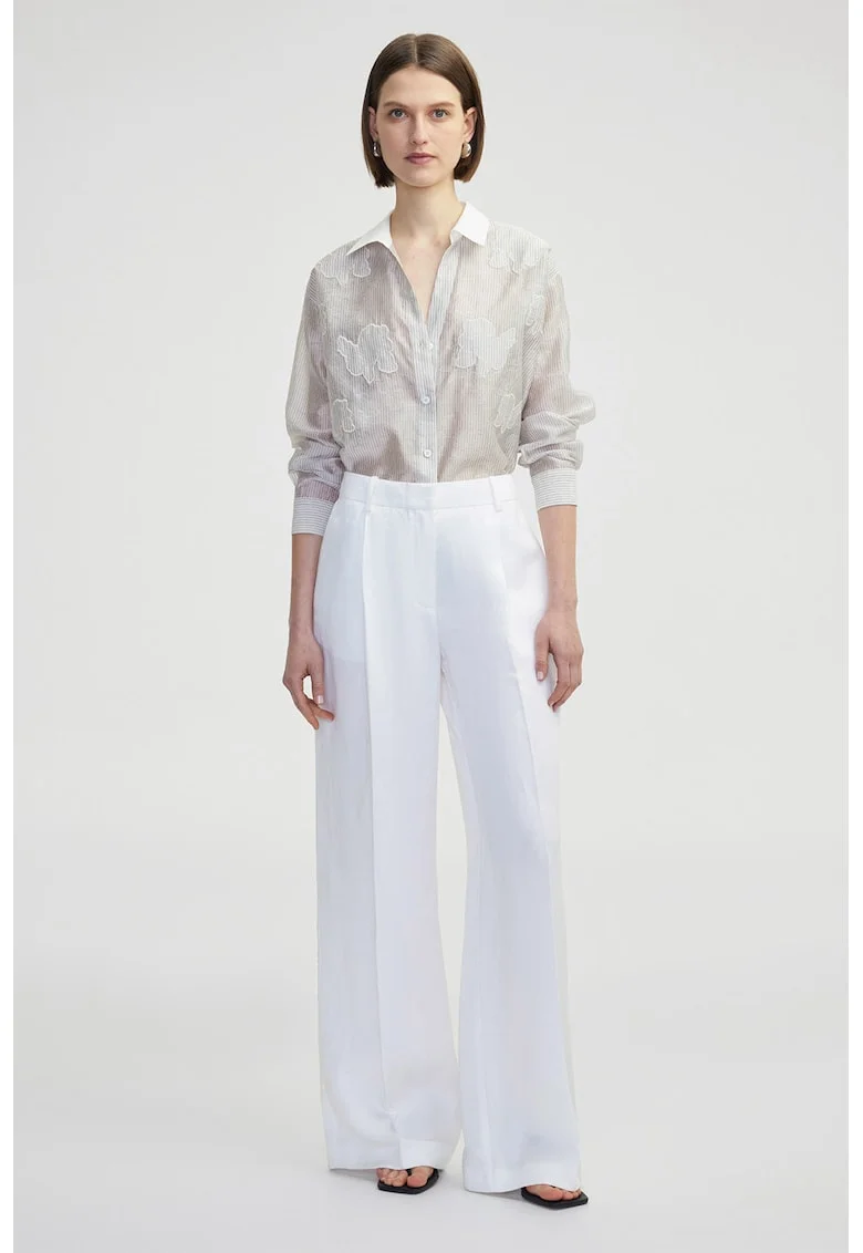 Pantaloni din amestec de in cu buzunare laterale, Alb