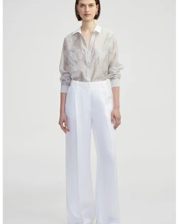 Pantaloni din amestec de in cu buzunare laterale, Alb