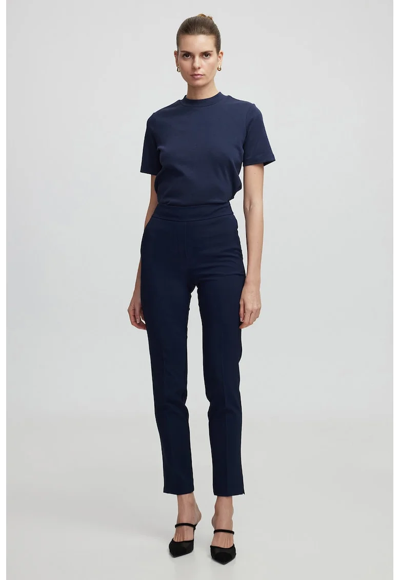 Pantaloni uni skinny cu talie inalta, Bleumarin
