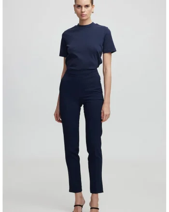 Pantaloni uni skinny cu talie inalta, Bleumarin
