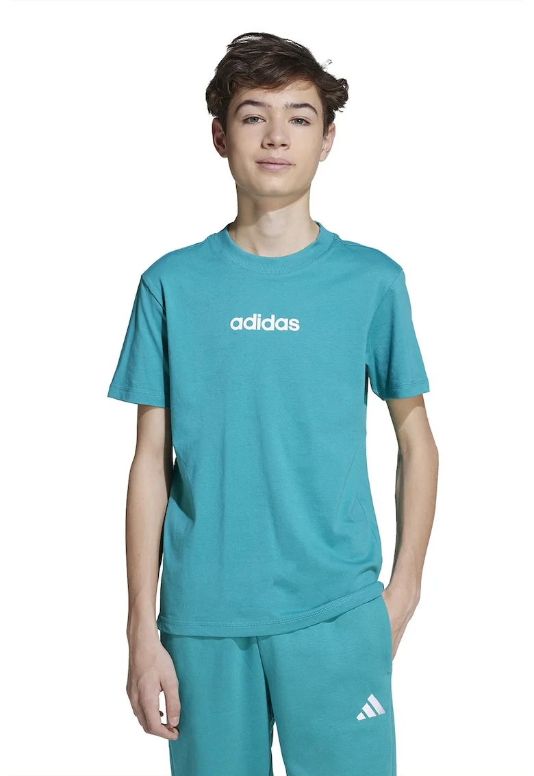 Tricou cu decolteu la baza gatului si logo pe piept, Turcoaz