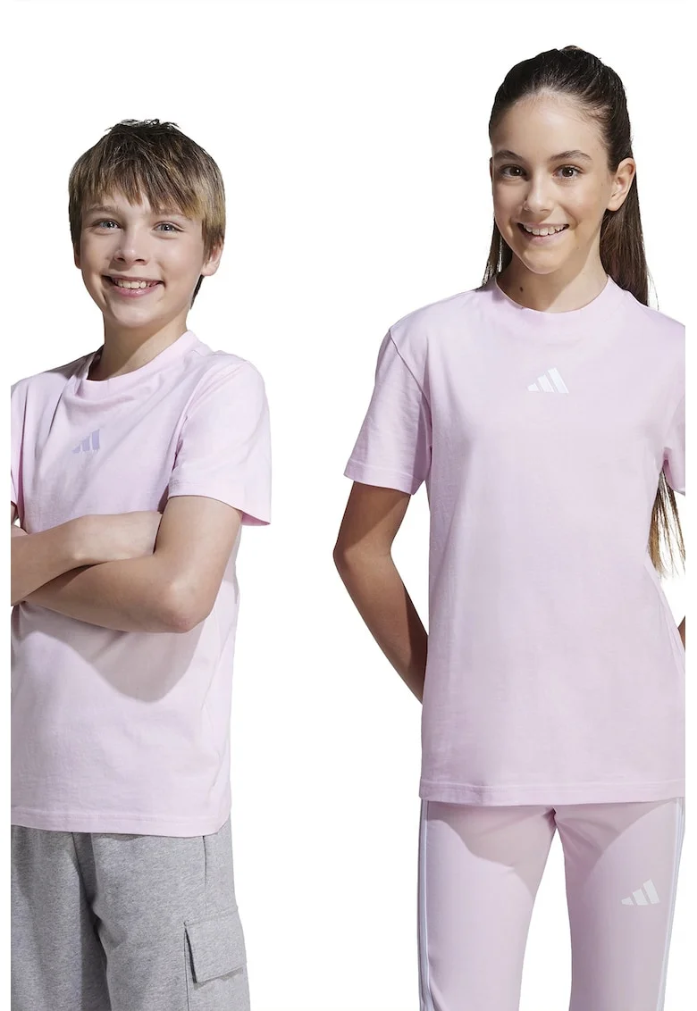 Tricou de bumbac cu decolteu la baza gatului, Alb/Roz pastel