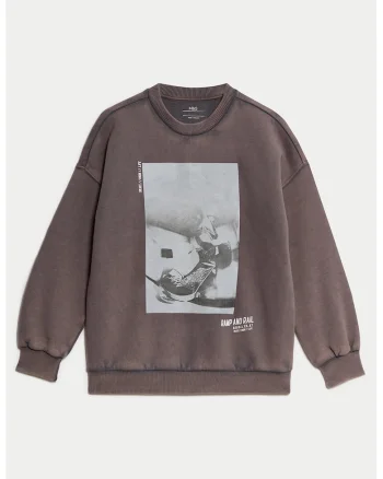 Bluza de trening cu imprimeu si maneci cazute, Violet prafuit