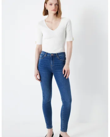 Blugi crop skinny, Albastru pastel