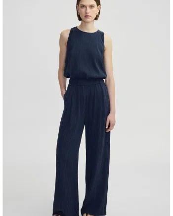 Pantaloni din amestec de lyocell si talie elastica, Bleumarin