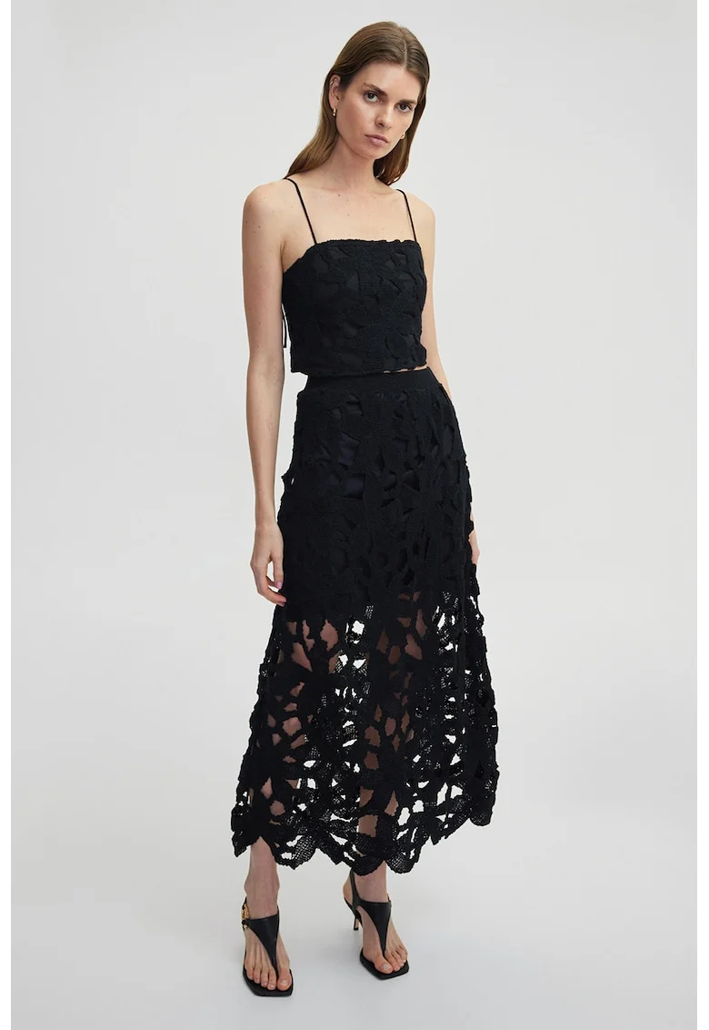 Fusta midi cu broderie, Negru