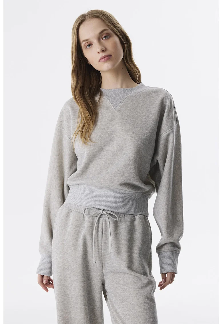 Bluza de trening din amestec de bumbac cu maneci cazute, Gri