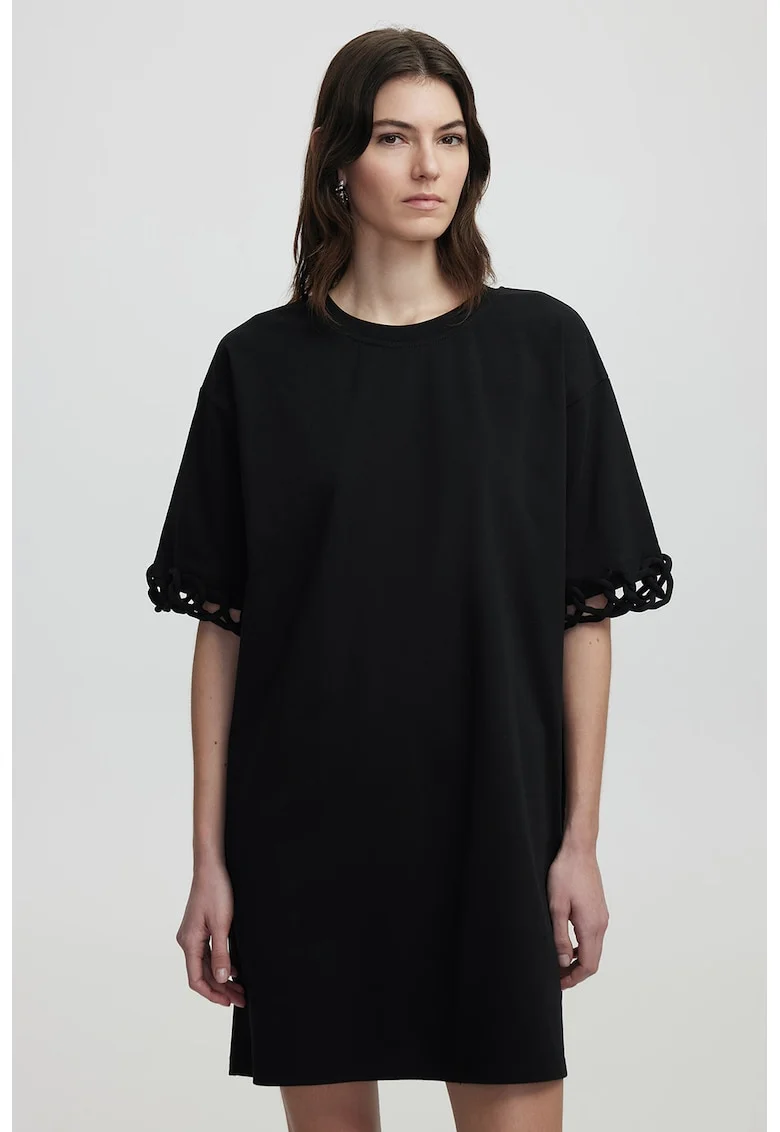 Rochie-tricou scurt cu decolteu la baza gatului, Negru