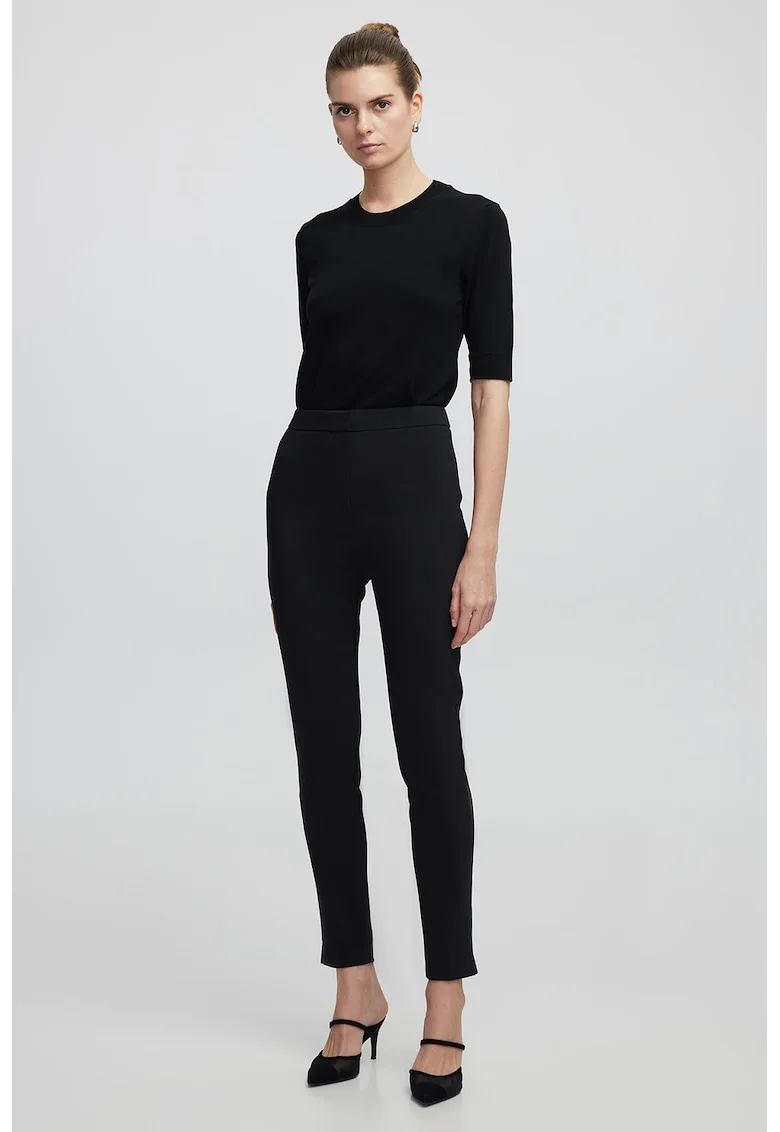 Pantaloni crop skinny cu talie inalta, Negru