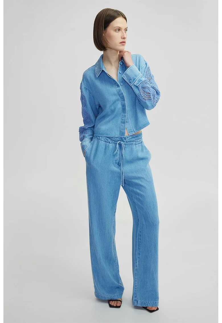 Pantaloni din denim cu croiala ampla, Albastru deschis