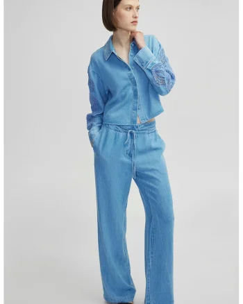 Pantaloni din denim cu croiala ampla, Albastru deschis