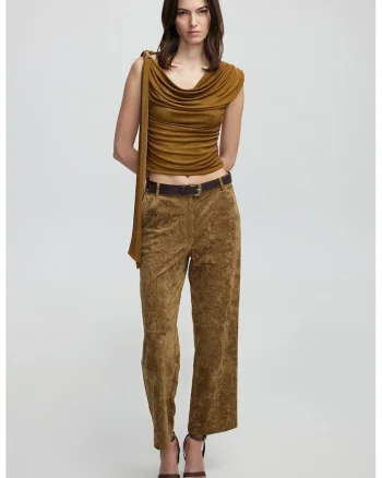 Pantaloni crop cu model, Kaki