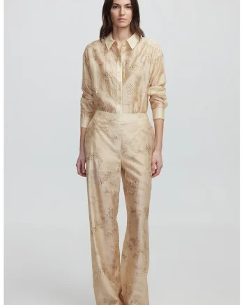Pantaloni din amestec de lyocell cu model si buzunare laterale, Bej deschis
