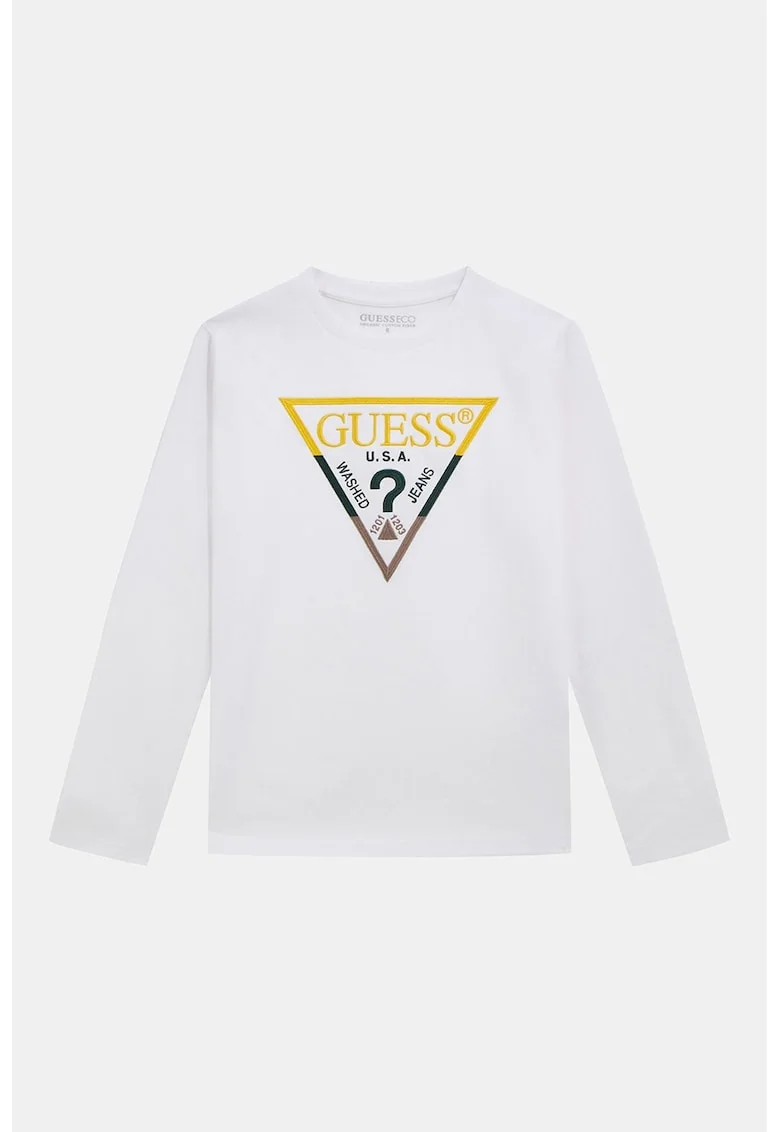 Bluza de bumbac cu logo brodat, Negru/Galben sofran/Alb optic