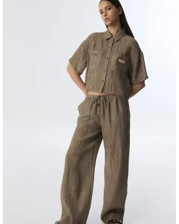 Pantaloni din amestec de lyocell cu croiala ampla, Maro taupe deschis