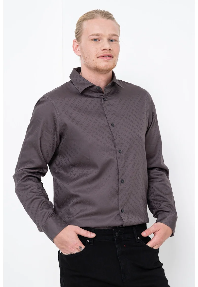 Camasa cu model logo, Gri inchis