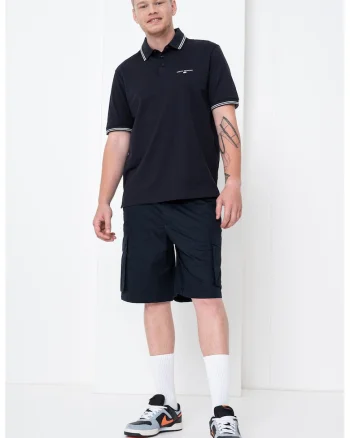 Tricou polo cu benzi contrastante, Bleumarin