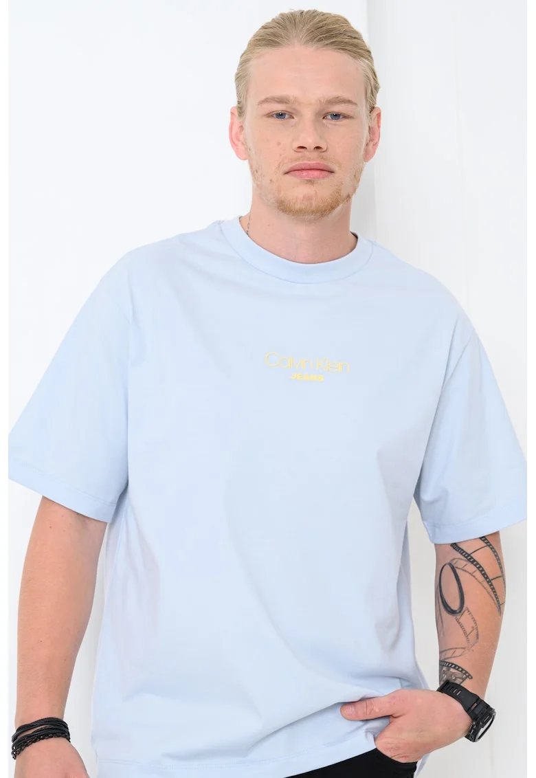 Tricou lejer cu imprimeu logo, Albastru pal
