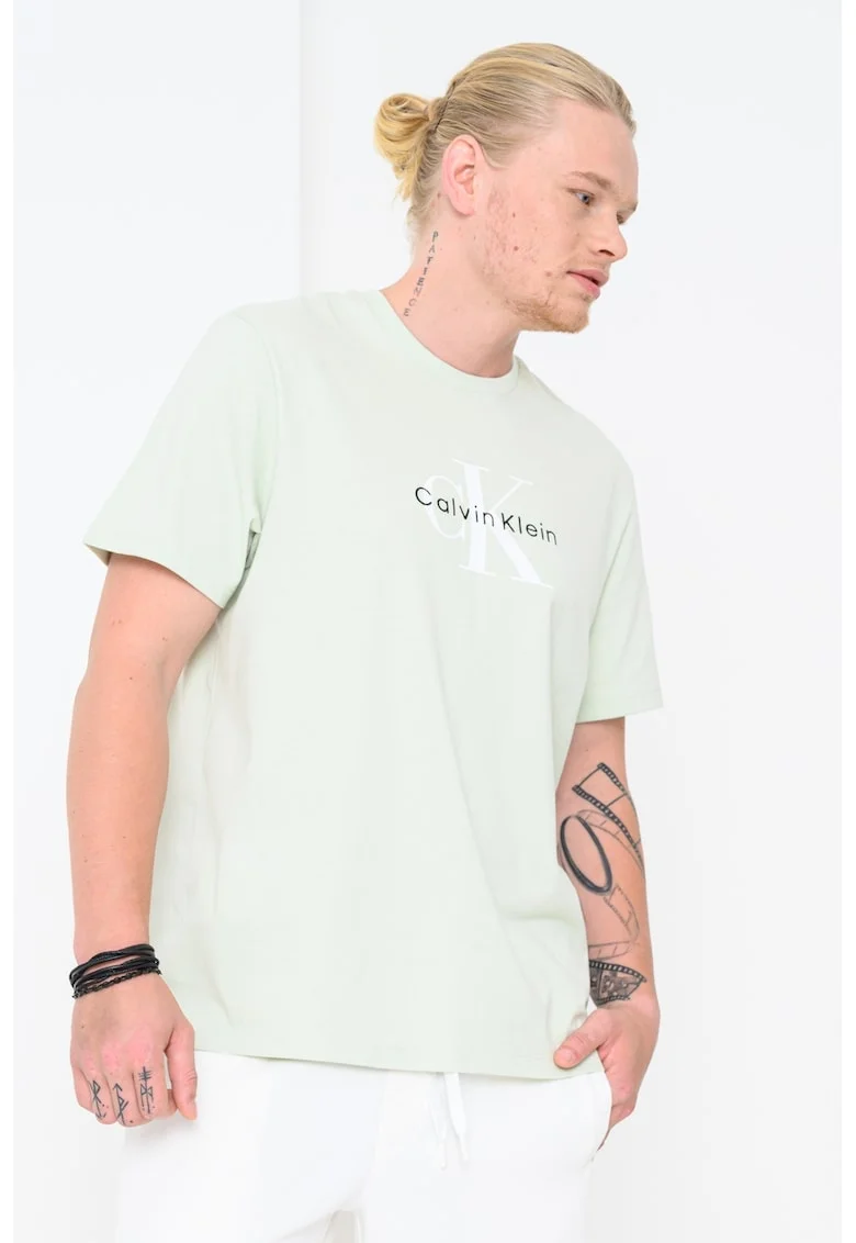 Tricou din bumbac cu imprimeu logo, Verde pal