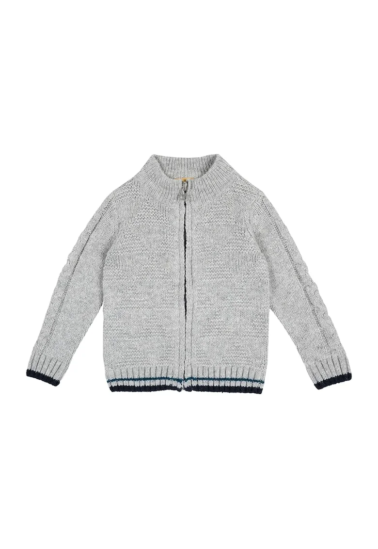 Cardigan cu fermoar si model torsade, Gri