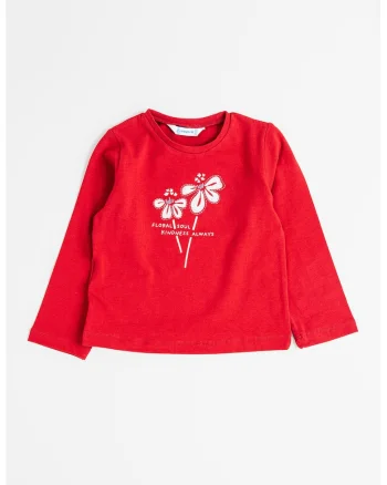 Bluza cu imprimeu si decolteu rotund, Rosu/Alb