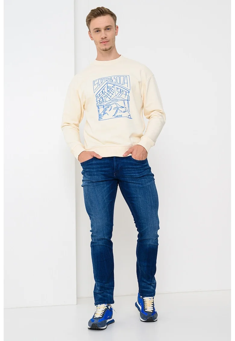 Bluza de trening relaxed fit din bumbac, Albastru/Bej deschis
