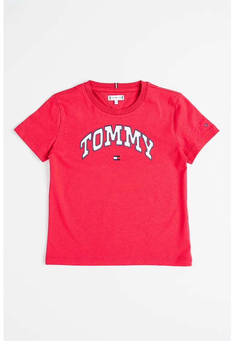 Tricou cu logo si decolteu la baza gatului, Roz aprins