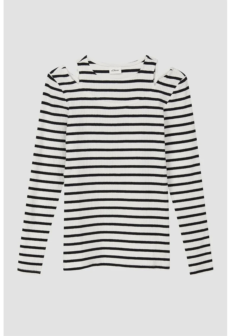 Bluza slim-fit cu decupaje, Alb/Negru
