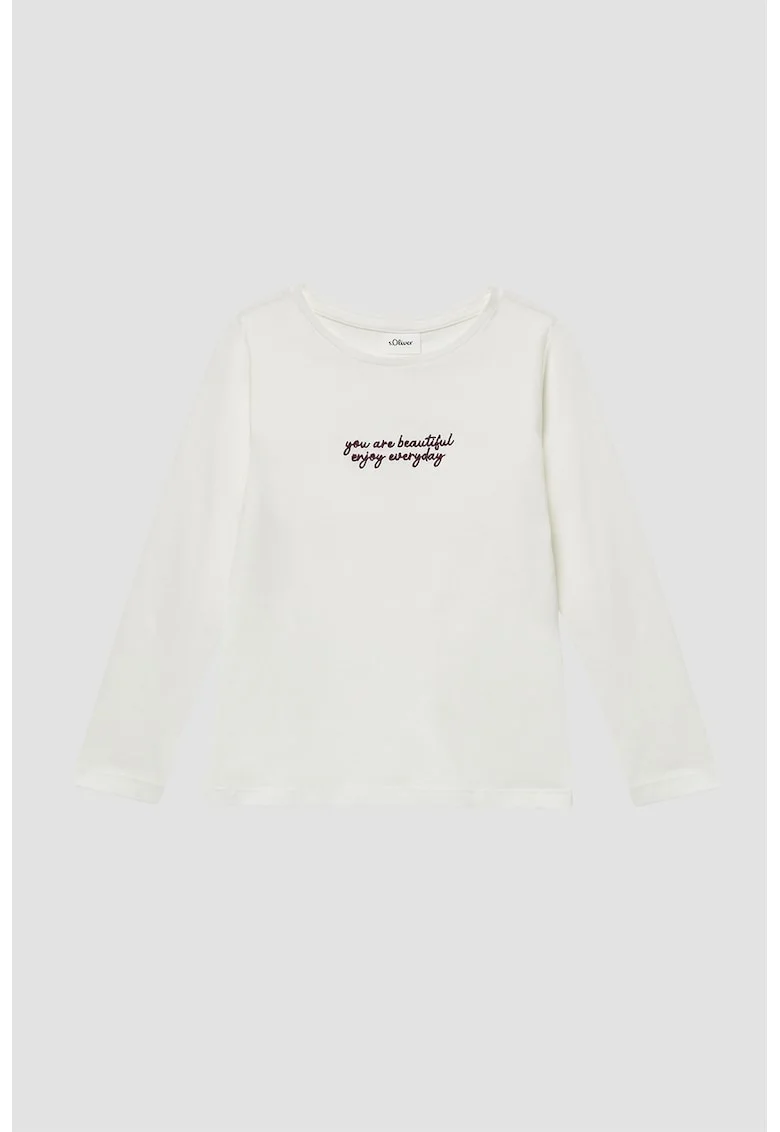 Bluza cu mesaj text brodat, Alb murdar