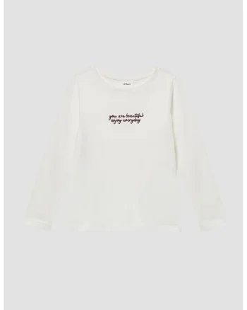 Bluza cu mesaj text brodat, Alb murdar