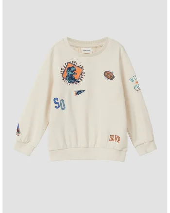 Bluza de trening cu aplicatii grafice, Bej deschis