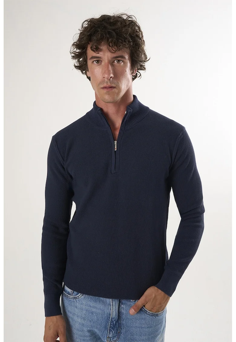 Pulover slim-fit cu fenta cu fermoar, Albastru ultramarin