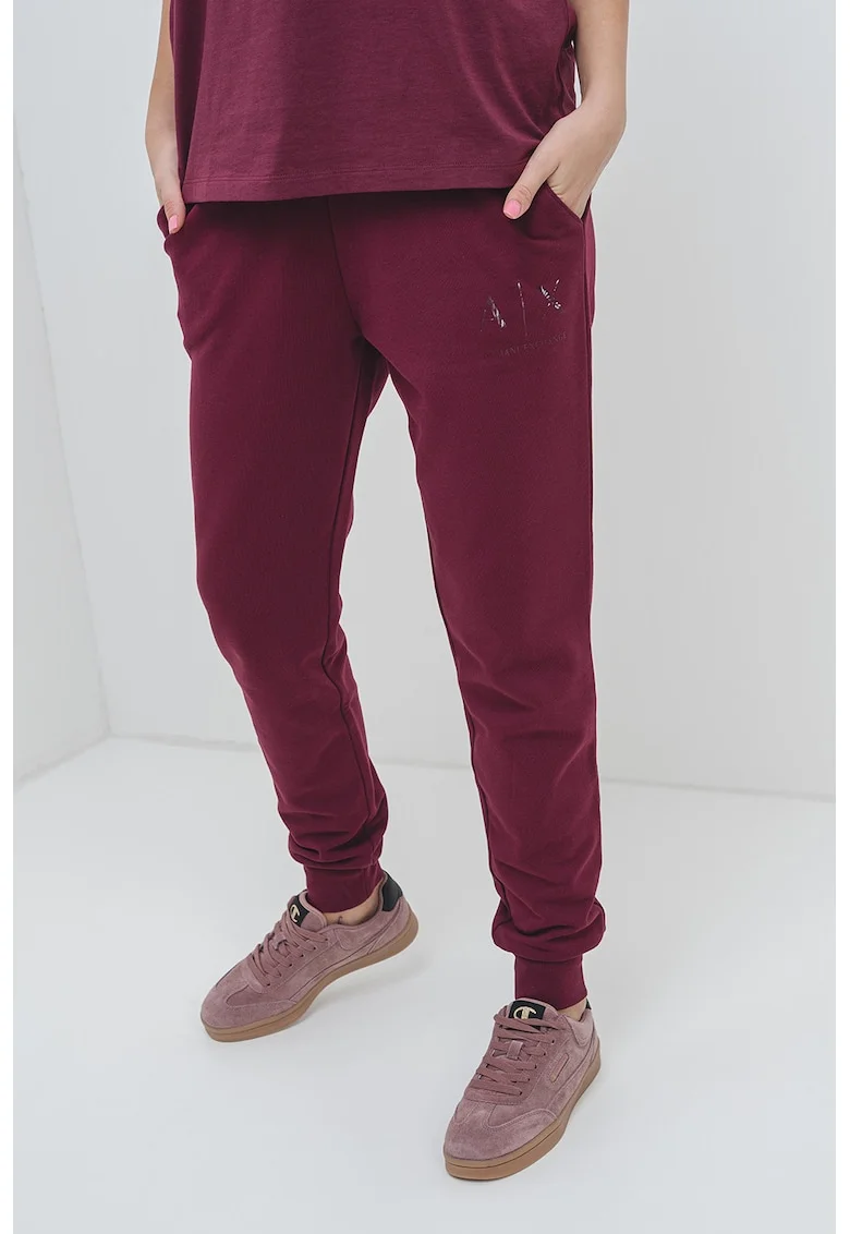 Pantaloni de trening din bumbac cu buzunare laterale, Visiniu
