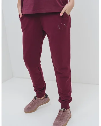 Pantaloni de trening din bumbac cu buzunare laterale, Visiniu