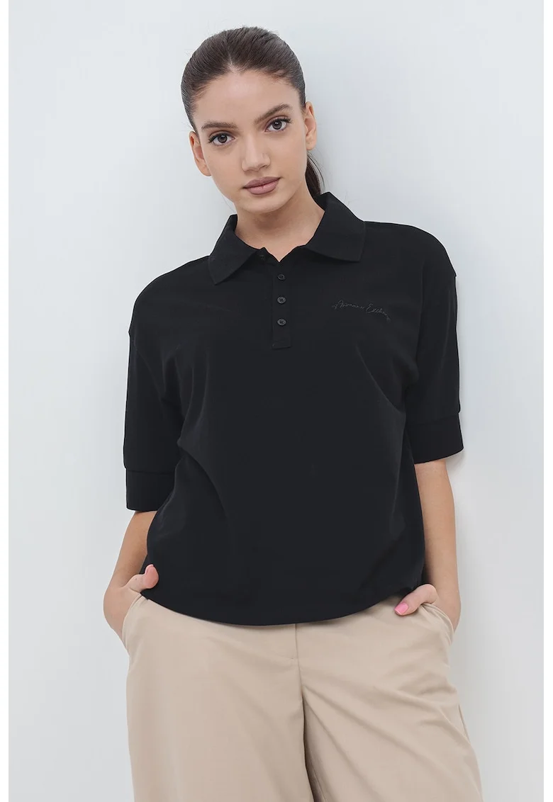 Tricou polo cu maneci cazute, Negru