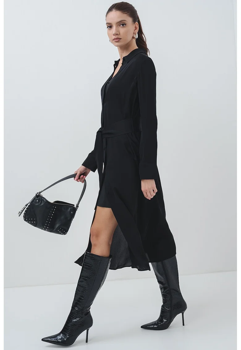 Rochie cu cordon si maneci lungi, Negru