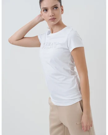 Tricou slim-fit decorat cu logo, Alb/Transparent