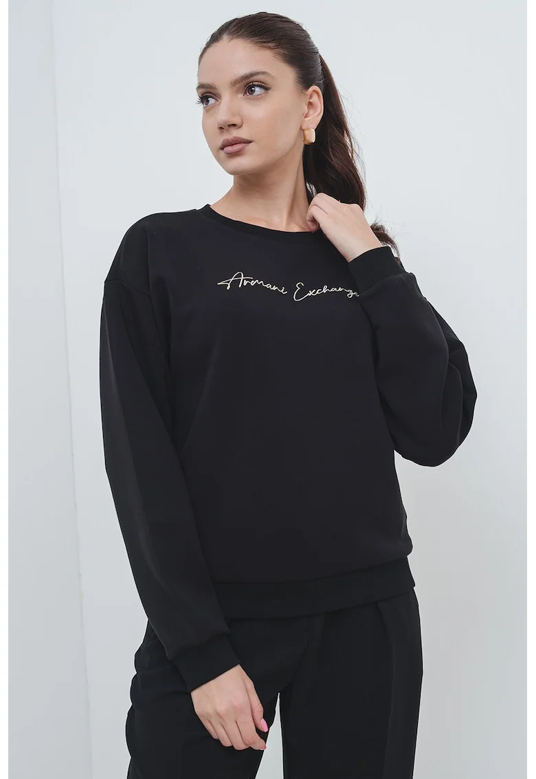 Bluza de trening cu decolteu la baza gatului si logo, Auriu/Negru