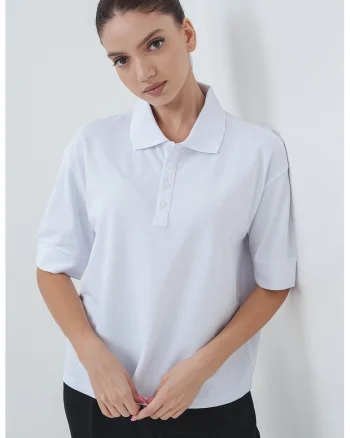 Tricou polo cu maneci cazute, Alb