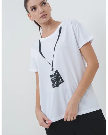 Tricou lejer din bumbac cu imprimeu logo, Alb/Negru