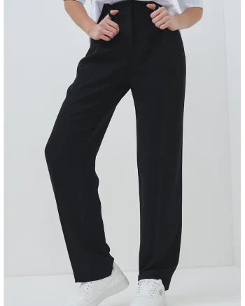 Pantaloni drepti cu talie inalta, Negru