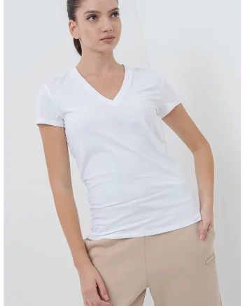 Tricou slim-fit cu decolteu in V, Alb
