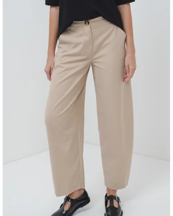 Pantaloni relaxed-fit cu talie inalta, Bej inchis
