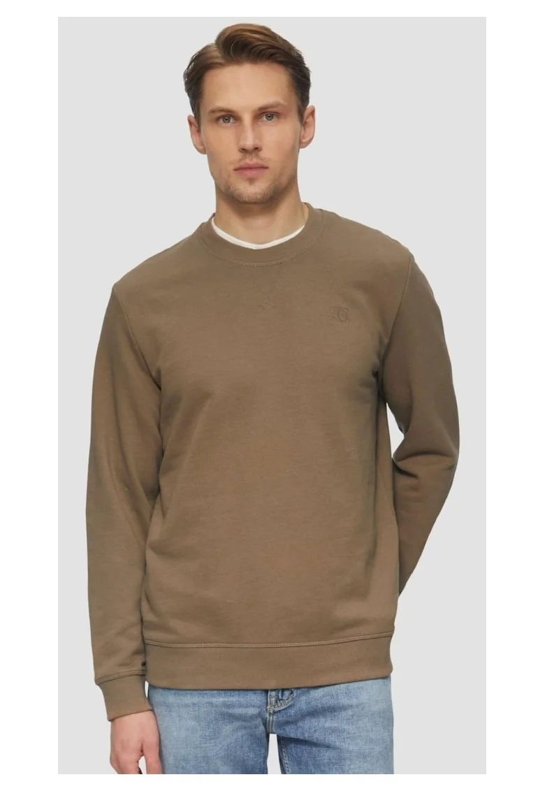 Bluza simpla barbati din amestec de bumbac si viscoza, Regular fit, Maro