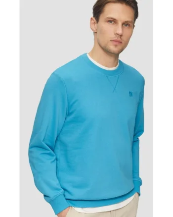 Bluza simpla barbati din amestec de bumbac si viscoza, Regular fit, Albastru deschis